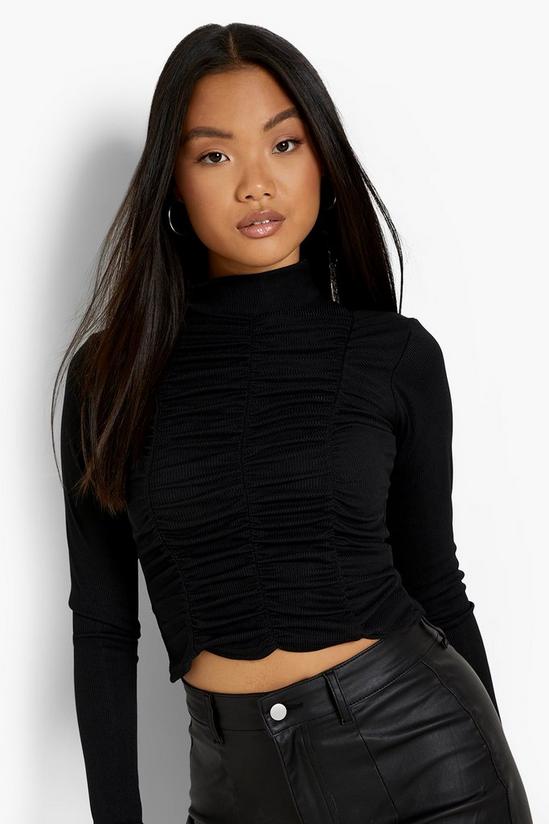 boohoo Petite Ruched Front Long Sleeve High Neck Top 4