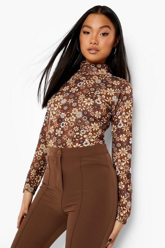 boohoo Petite 70s Floral High Neck Top 1