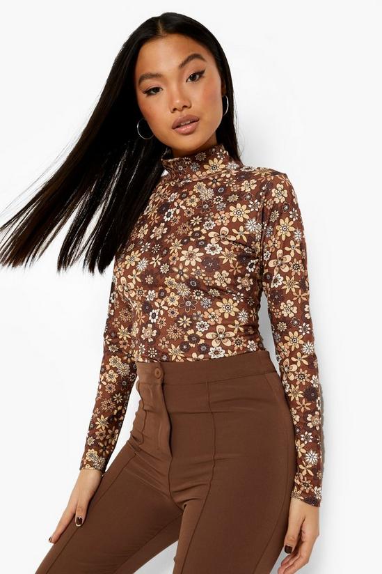 boohoo Petite 70s Floral High Neck Top 4