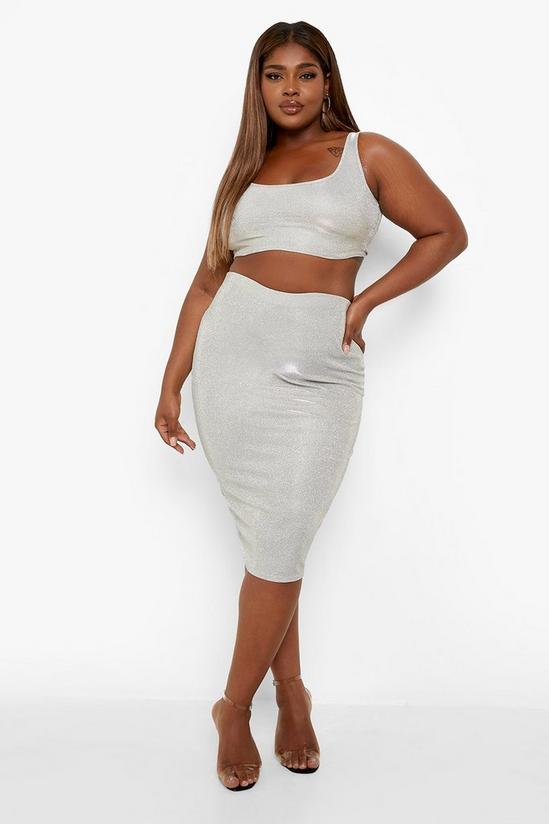 boohoo Plus Shimmer Midi Skirt And Crop Co-ord 1