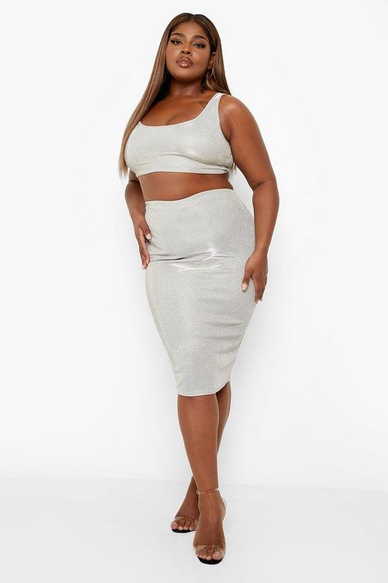 boohoo Plus Shimmer Midi Skirt And Crop Co-ord 3