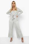 boohoo Plus Shimmer Wrap Tied Jumpsuit thumbnail 3