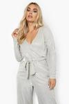 boohoo Plus Shimmer Wrap Tied Jumpsuit thumbnail 4