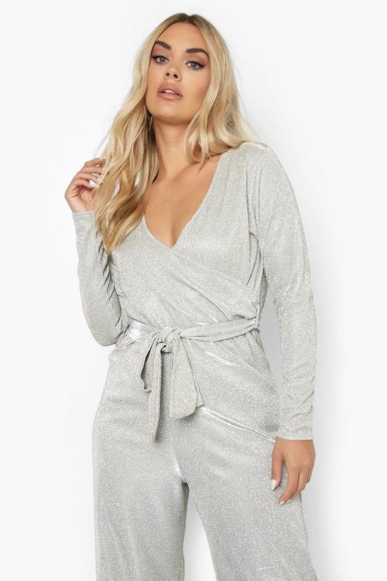 boohoo Plus Shimmer Wrap Tied Jumpsuit 4