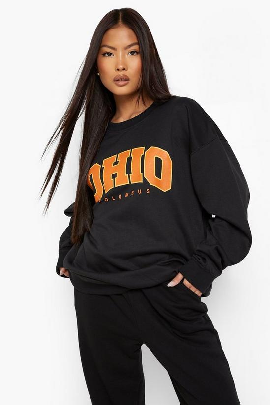 boohoo Petite Ohio Printed Oversized Sweatshirt 1