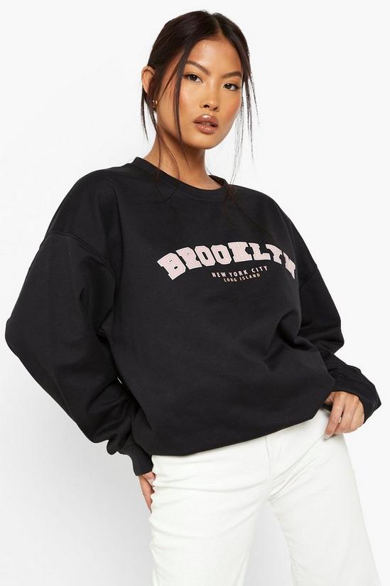 boohoo Petite Brooklyn Printed Oversized Sweatshirt 1