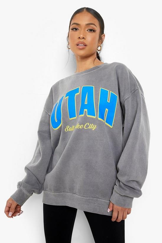 boohoo Petite Overdye Utah Printed Oversized Sweatshirt 1