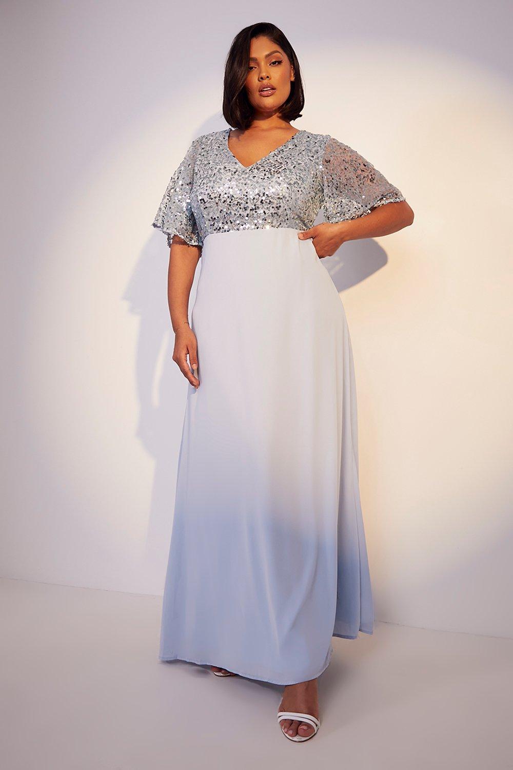 Plus Bridesmaid Occasion Sequin Angel Maxi Dress