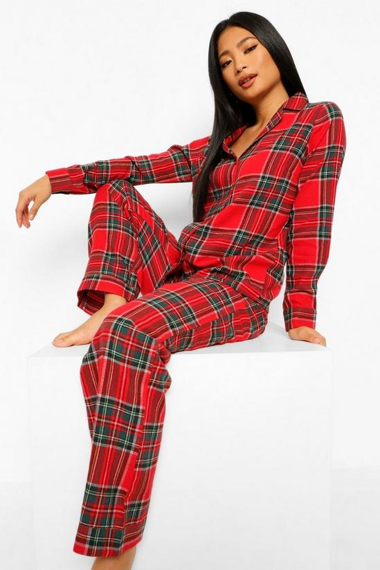 boohoo Petite Christmas Check Long Sleeve Top and Trouser PJ Set 3