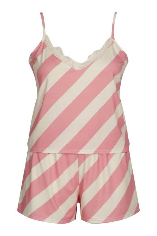 boohoo Plus Candy Cane Stripe Lace Trim Cami Top and Shorts Pyjama Set 5
