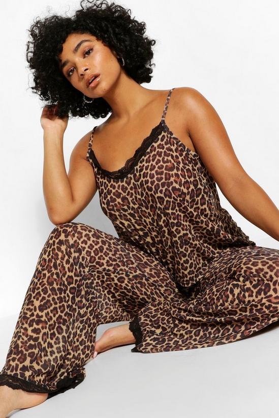 boohoo Plus Leopard Print Lace Trim Cami Top & Trousers Pyjama Set 1
