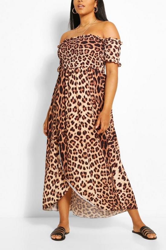 boohoo Plus Leopard Print Off Shoulder Maxi Dress 1