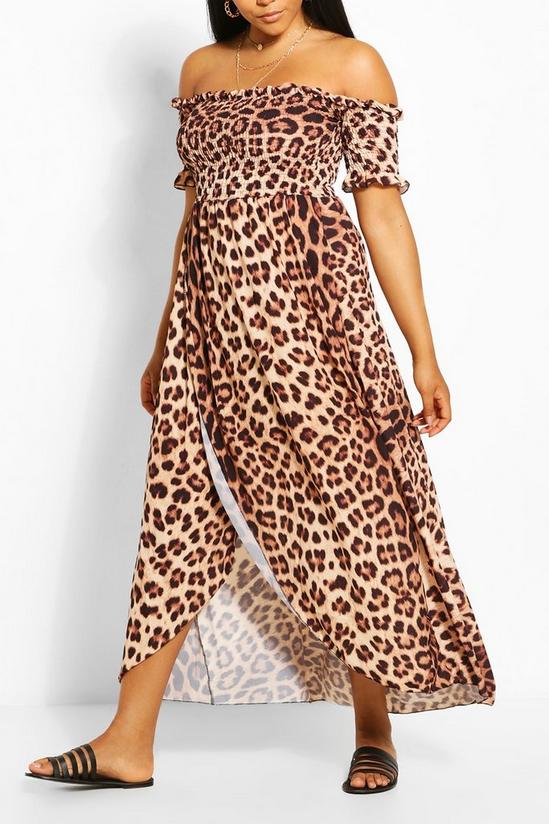 boohoo Plus Leopard Print Off Shoulder Maxi Dress 4