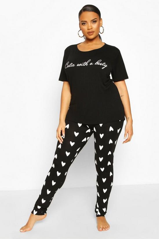 boohoo Plus 'Cutie With A Booty' Slogan Top & Heart Print Trousers Pyjama Set 1