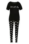boohoo Plus 'Cutie With A Booty' Slogan Top & Heart Print Trousers Pyjama Set thumbnail 3