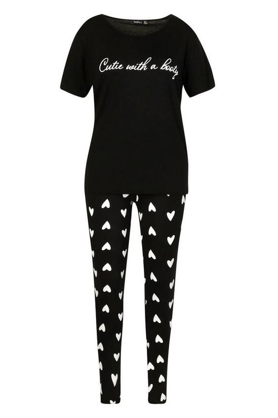 boohoo Plus 'Cutie With A Booty' Slogan Top & Heart Print Trousers Pyjama Set 3