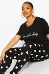 boohoo Plus 'Cutie With A Booty' Slogan Top & Heart Print Trousers Pyjama Set thumbnail 4