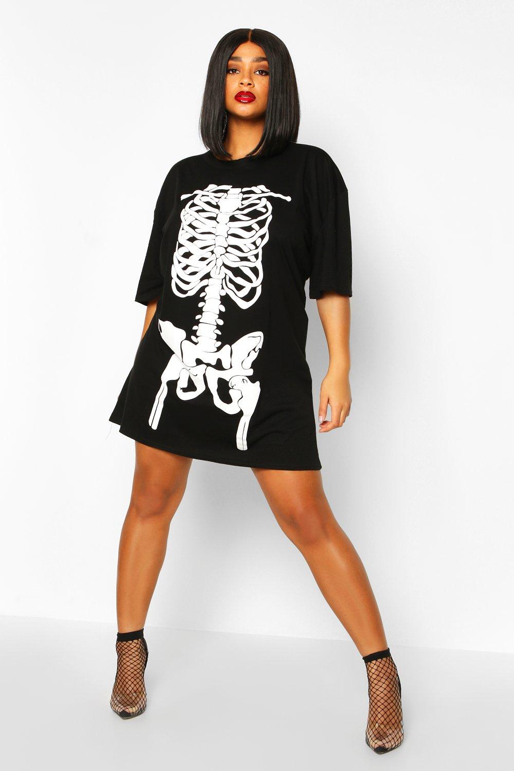 Plus Halloween Skeleton Print T-Shirt Dress