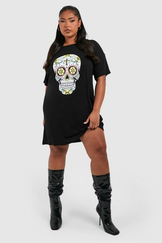 boohoo Plus Halloween Sugar Skull T-shirt Dress 1