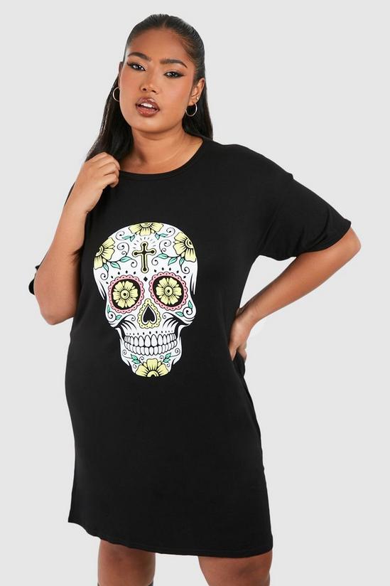 boohoo Plus Halloween Sugar Skull T-shirt Dress 3