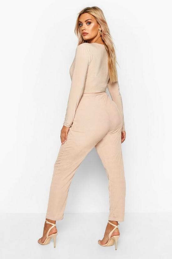 boohoo Plus Ribbed High Waisted Tie Waist Tapered Trousers 2