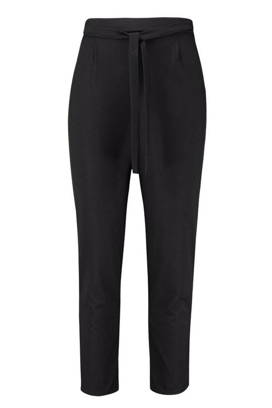 boohoo Plus Ribbed High Waisted Tie Waist Tapered Trousers 3