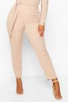 boohoo Plus Ribbed High Waisted Tie Waist Tapered Trousers thumbnail 4