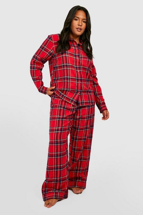boohoo Plus Christmas Brushed Tartan Check Shirt and Trouser Pyjama Set 1