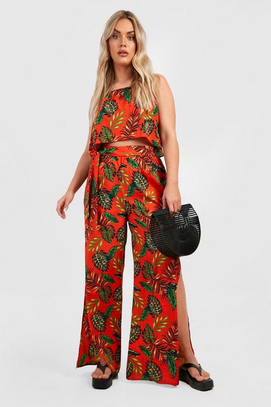 boohoo Plus Palm Print Tie Waist Trousers And Top Co-ord 1