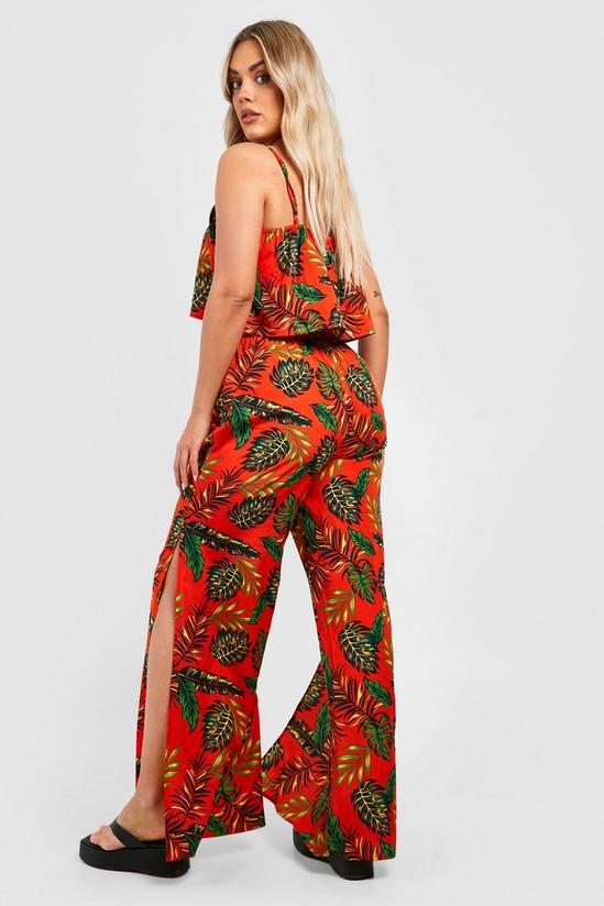 boohoo Plus Palm Print Tie Waist Trousers And Top Co-ord 2