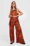 boohoo Plus Palm Print Tie Waist Trousers And Top Co-ord thumbnail 3