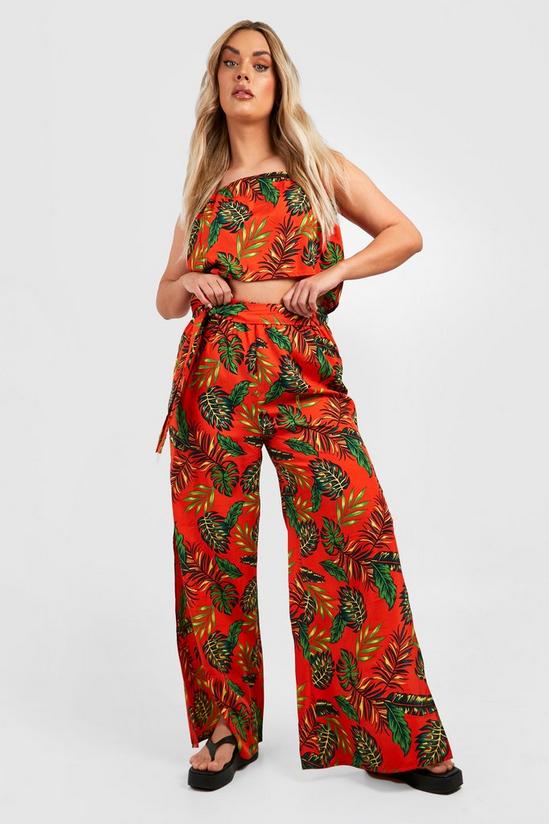 boohoo Plus Palm Print Tie Waist Trousers And Top Co-ord 3