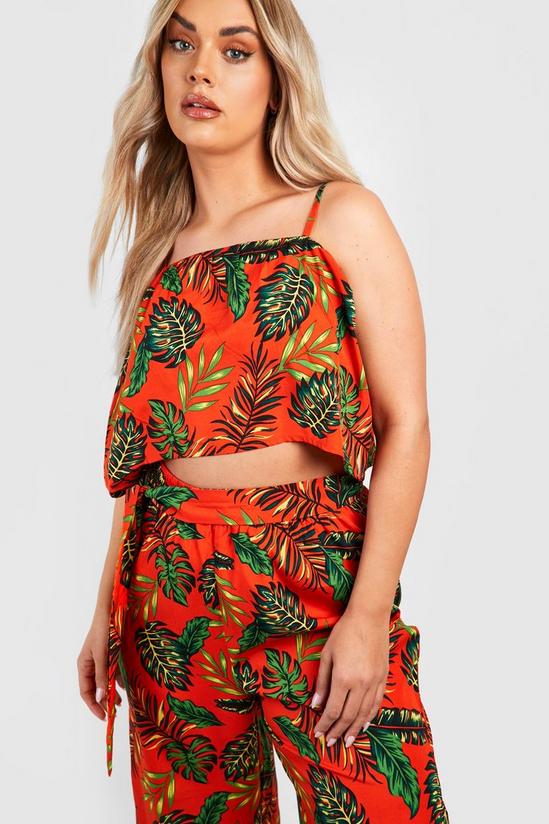 boohoo Plus Palm Print Tie Waist Trousers And Top Co-ord 4