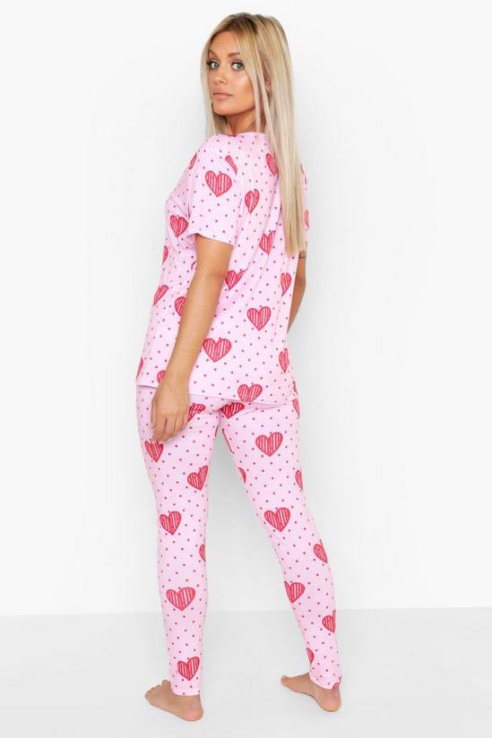 boohoo Plus Polka Dot Heart Print T Shirt & Trousers Pyjama Set 2