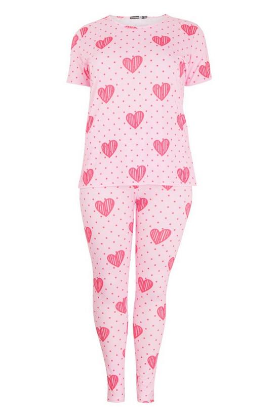 boohoo Plus Polka Dot Heart Print T Shirt & Trousers Pyjama Set 3