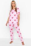 boohoo Plus Polka Dot Heart Print T Shirt & Trousers Pyjama Set thumbnail 4