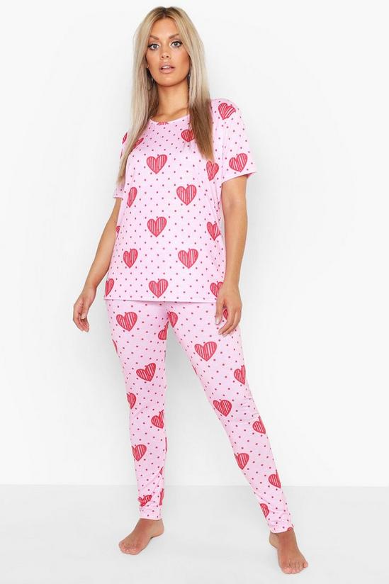 boohoo Plus Polka Dot Heart Print T Shirt & Trousers Pyjama Set 4