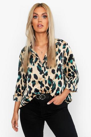 Product Plus Satin Leopard Shirt black