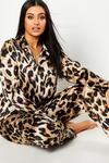 boohoo Plus Leopard Print Satin Shirt & Trousers Pyjama Set thumbnail 1