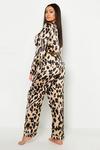 boohoo Plus Leopard Print Satin Shirt & Trousers Pyjama Set thumbnail 2