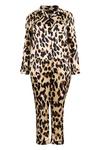 boohoo Plus Leopard Print Satin Shirt & Trousers Pyjama Set thumbnail 3