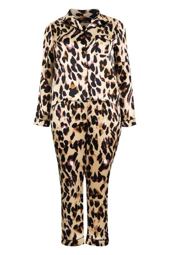 boohoo Plus Leopard Print Satin Shirt & Trousers Pyjama Set 3