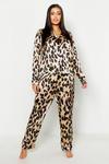 boohoo Plus Leopard Print Satin Shirt & Trousers Pyjama Set thumbnail 4