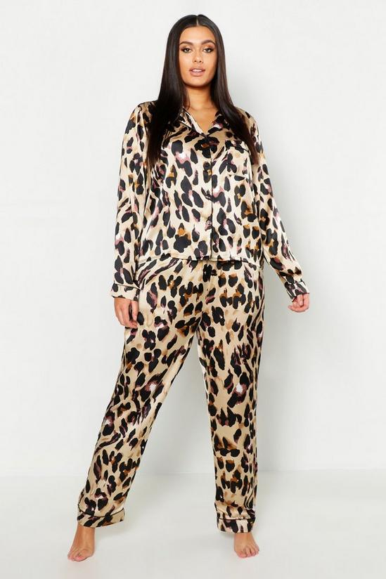 boohoo Plus Leopard Print Satin Shirt & Trousers Pyjama Set 4