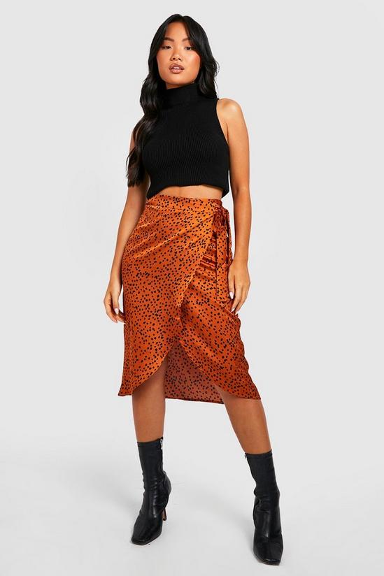 boohoo Petite Printed Satin Wrap Skirt 1