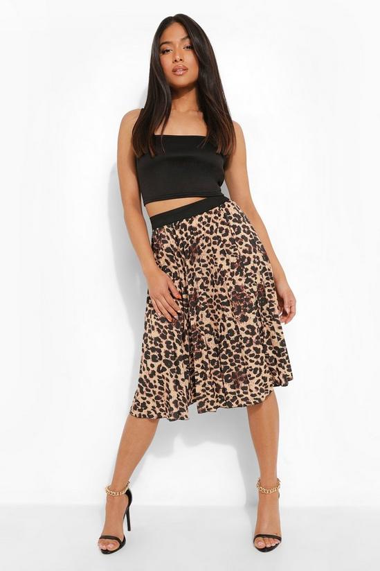 boohoo Petite Leopard Print Pleated Midi Skirt 1
