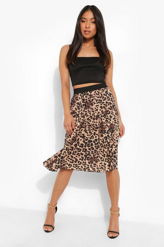 boohoo Petite Leopard Print Pleated Midi Skirt 3