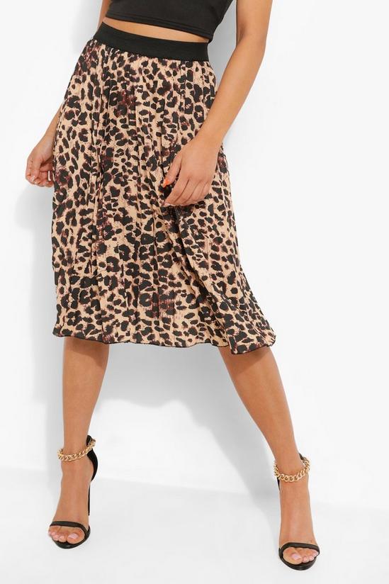 boohoo Petite Leopard Print Pleated Midi Skirt 4