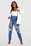 boohoo Plus All Over Ripped Mom Jeans thumbnail 1
