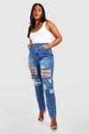 boohoo Plus All Over Ripped Mom Jeans thumbnail 3